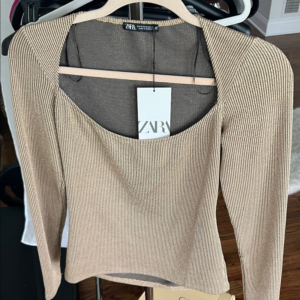 Zara Tan Ribbed Knit Top